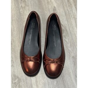 ECCO Anine Womens Metallic Copper Leather Ballet Flats Bow Round Toe Size 9-9.5